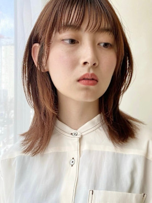 顔まわりレイヤー/透け感バング/こなれミディ/髪質改善/前髪