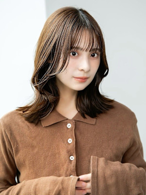 コテ巻き/ピンクブラウン/こなれミディレイヤー/顔周り/