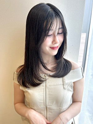 地毛カラー/フェミニンロング/透明感カラー/顔周りレイヤー