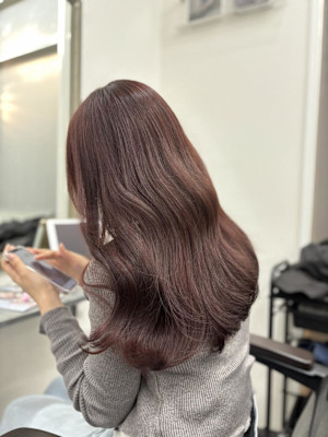 ブリーチなしピンク顔まわりレイヤー韓国