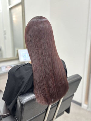 ブリーチなしピンク韓国ヘアレイヤーカット