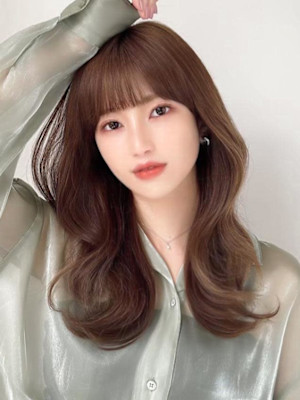 韓国風レイヤーイメチェンワイドバング美髪モカグレージュ