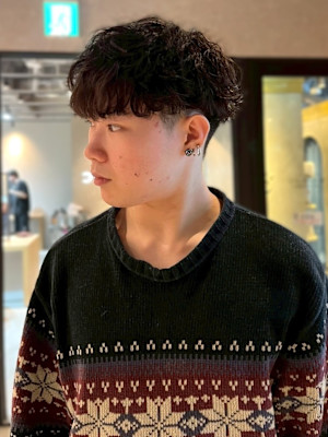 ツイストスパイラルパーマ ツーブロック マッシュパーマ 束感