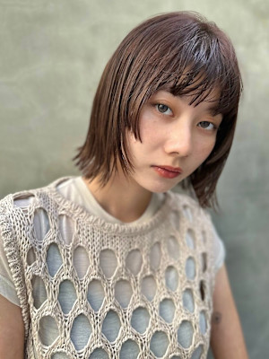 姫カット/切りっぱなしボブ/ブラウンベージュ/似合わせ/前髪