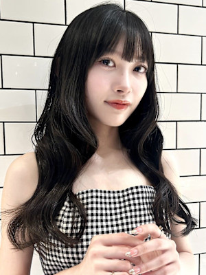 ロングヘア/ワンホン巻き/韓国ガーリー/暗髪