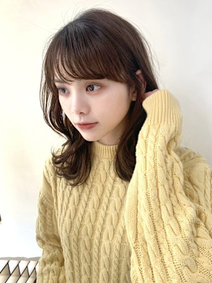 くびれ巻き/シースルー前髪/暗髪/マロンブラウン/ミディアム