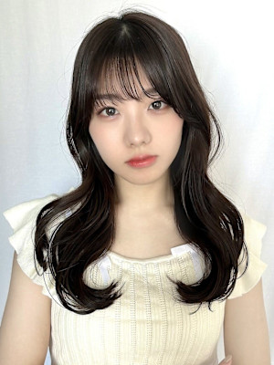 ロングヘア/韓国巻き/大きめくびれ巻き/暗髪/透明感カラー/