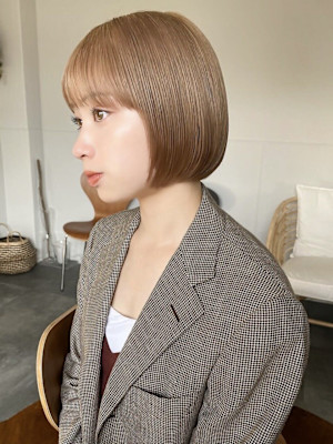 切りっぱなし/ボブ／ミルクティーベージュ/髪質改善カラー/