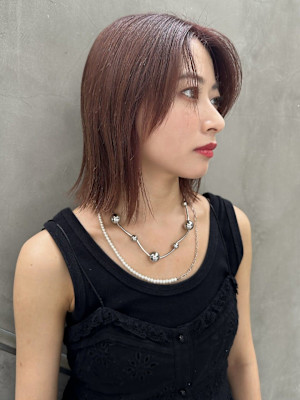 切りっぱなし/ボルドーカラー/外はねボブ/髪質改善カラー/