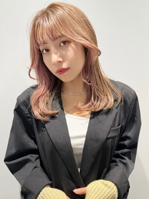 シースルーバング/インナーカラー/ミルクティーベージュ/