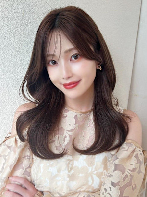 韓国風レイヤーイメチェンワイドバング美髪モカグレージュ