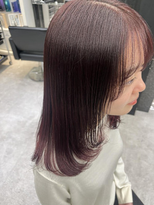 ♪ブリーチ無しワインレッドカラー