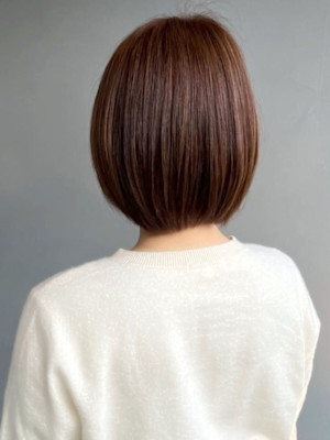 丸みミディアムボブ キャラメルブラウン 髪質改善 ダメージレ