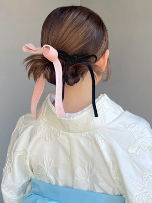 お呼ばれアレンジ カチモリ 韓国ヘア ベロアリボン アップヘ