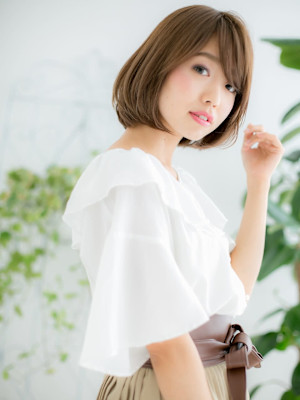 【博多美容室NAVY】キャラメルベージュ小顔前下がりボブ