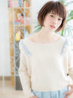 【博多美容室NAVY】ココアベージュでオン眉カールボブd