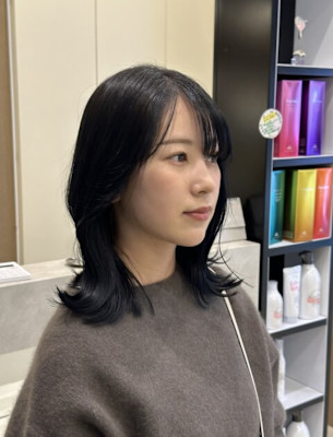 #ブルーブラック #くびれヘア #韓国ヘア #暗めヘア