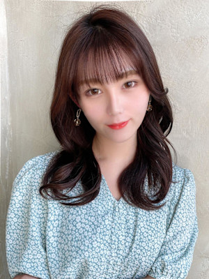 韓国風レイヤーイメチェンワイドバング美髪モカグレージュ