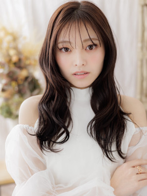 セミウェットシースルーバングレイヤーロング　くすみベージュ