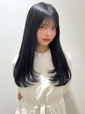 ロングレイヤー ブルーブラック ロング シースルーバング