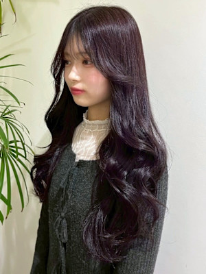 ラベンダー パープル 艶感 ロングヘア 韓国風レイヤー