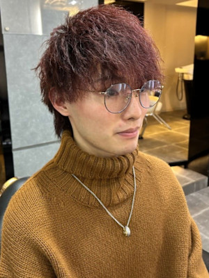 ツイストパーマ レッドカラー ブリーチ マッシュ【札幌】