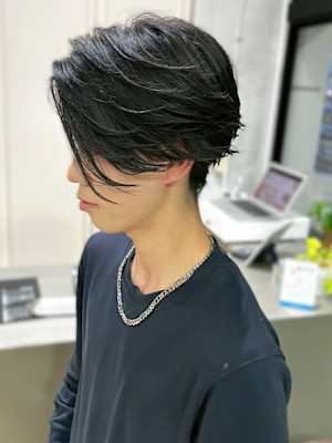 カルマパーマ 毛流れパーマ メンズミディアム 韓国ヘア