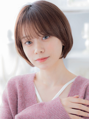 耳かけミルクティーピンク小顔ボブショート　くすみベージュ