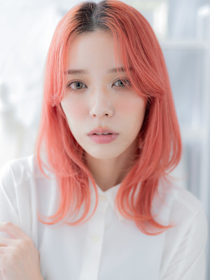 チェリーレッド個性的ロングウルフレイヤーアプリコットオレンジ