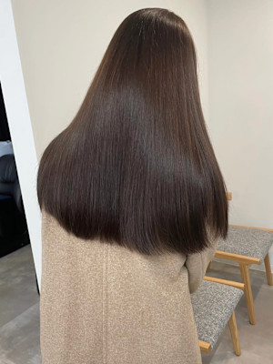 ブリーチなし艶カラーシアーベージュ＊ストレートロング/明大前