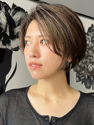 丸みショート・ボブ/丸顔/前髪あり/絶壁解消/30代/40代