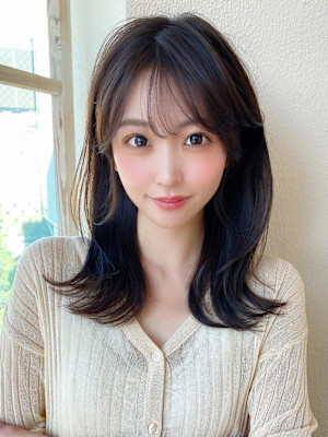 美髪ミディアムストレート寒色系カラー極細ハイライト  