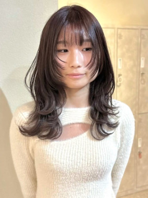 ラベンダー アッシュグレー 顔周りレイヤー ハイトーン