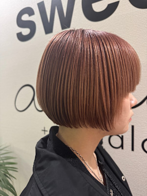 ワンレンボブ×ピンクベージュ