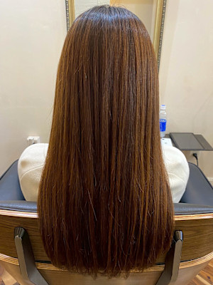 髪質改善トリートメント 縮毛矯正 オレンジブラウン ロング 