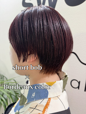 マッシュショート×ボルドーカラー