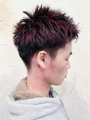 【Flor_戸塚】*メンズショート＋赤メッシュ*