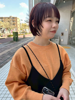 顔まわり/ショートボブ/暖色カラー