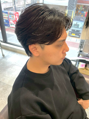 フェザーパーマ マッシュ ツーブロック センターパート 艶髪