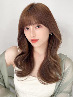 韓国風レイヤーイメチェンワイドバング美髪モカグレージュ