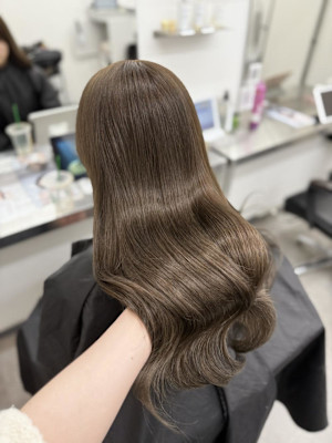 オリーブグレージュ/ブリーチなしダブルカラー/美髪