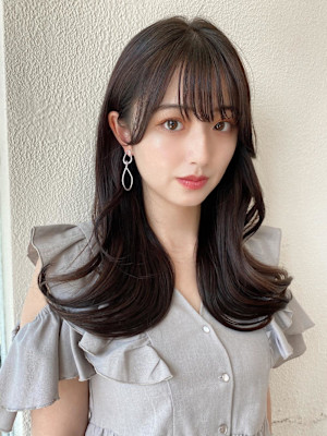 韓国風レイヤーイメチェンワイドバング美髪モカグレージュ