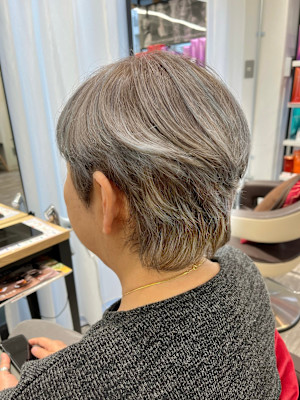 ★白髪ぼかしハイライト★透明感シルバーグレージュショート