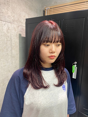 レイヤーカット/ボルドーカラー