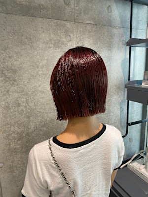 ワインレッド/ぱつっとボブ/切りっぱなしボブ