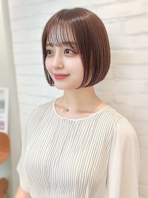 ショート　丸みボブ　顔周り　髪質改善カラー　ブラウンカラー