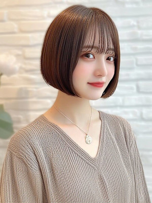 ショート 丸みボブ 顔周り 再現性 ブラウンカラー 30代