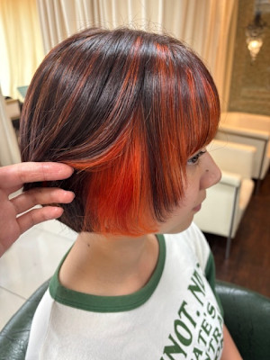 インナーカラー・ボブスタイル【オレンジカラー×デザイン】