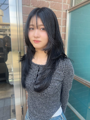 レイヤーカット　ネイビーブラック　ブルージュ　ブルーブラック