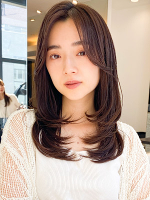 韓国美髪レイヤーロングくびれワンカールハッシュカットレイヤー